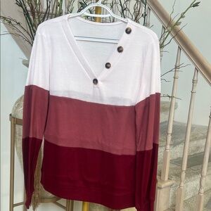 Colorblock V-Neck Sweater with Button Detail